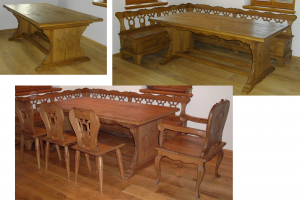 Sestava stůl, lavice, židle, křeslo do selského stavení